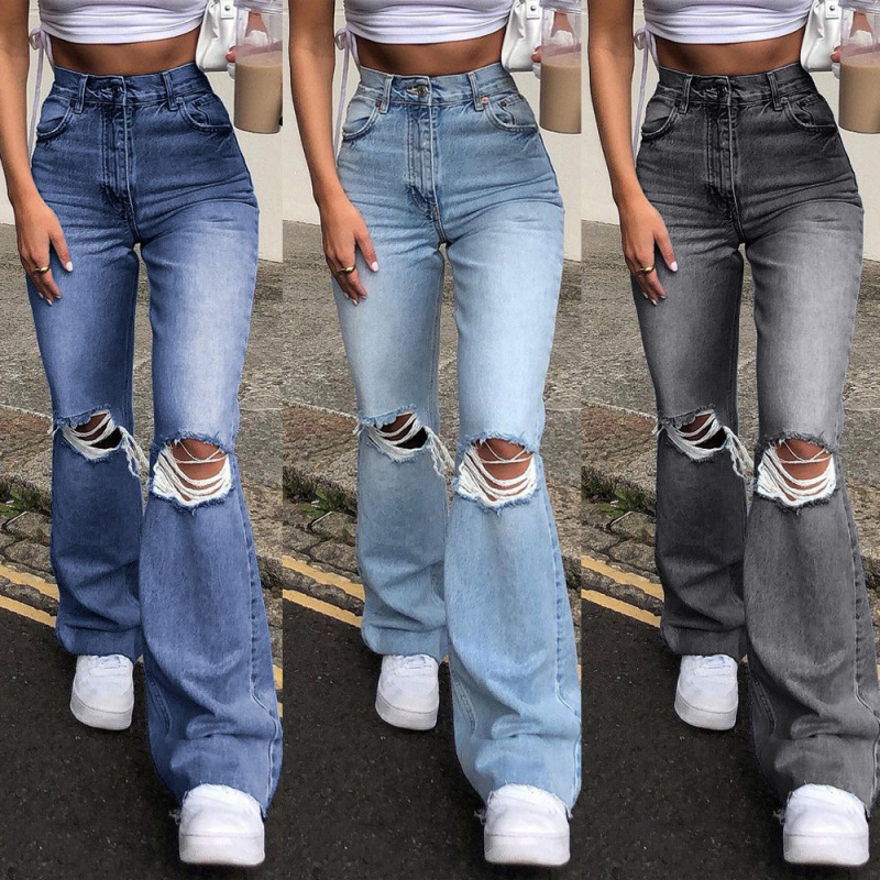 Laylah Edgy Casual Ripped Flared Jeans