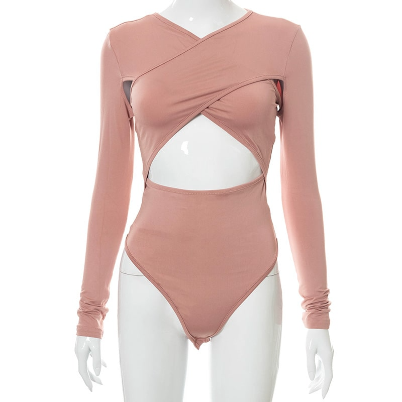 Cut Out Solid Color Bodysuit