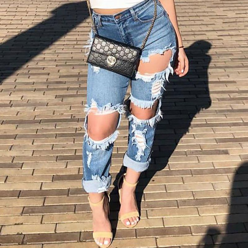 Street  Sexy Straight Ripped Jeans